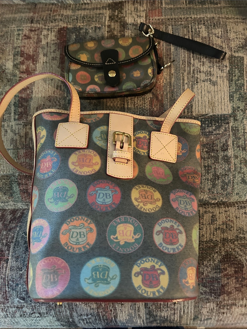 Dooney & Bourke Multicolor Logo Bucket Tote with Matching Wristlet